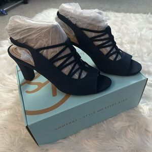 Navy Blue Block Heeled Sandals